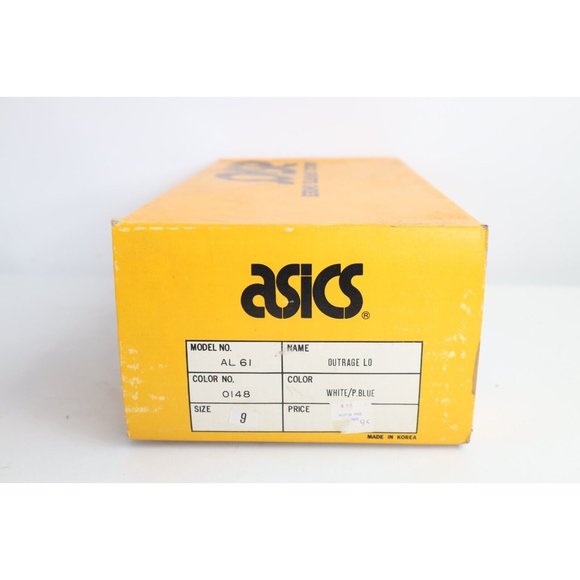 NOS Vintage 90s Asics Mens Size 9 Spell Out Outrage Lo Sneakers Shoes White Blue main image 4